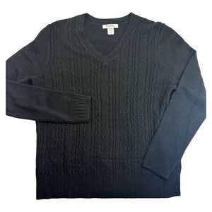 Hampshire Studio Black V Neck Long Sleeve Sweater Size PM Cable‎ Knit Soft